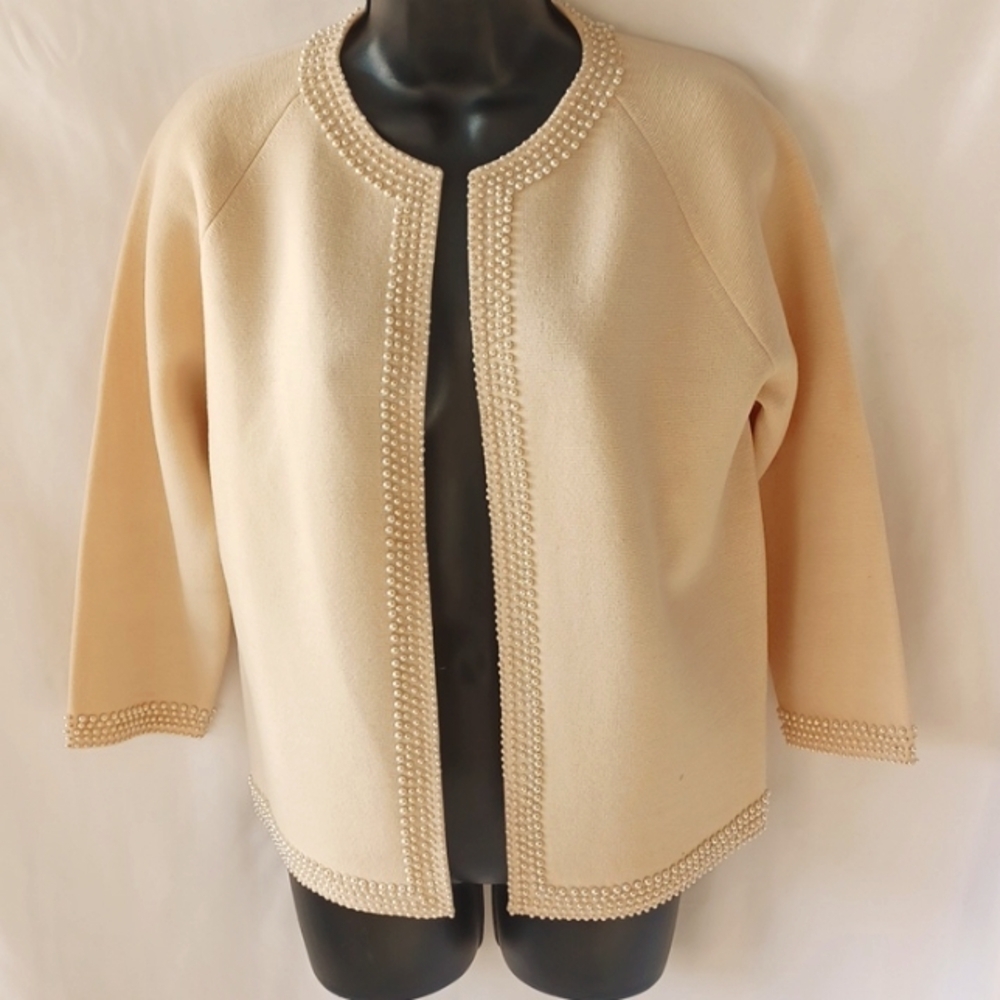 Crown Rose Vintage 50s 60s Wool Beaded Classic Cardigan Sweater sz 14